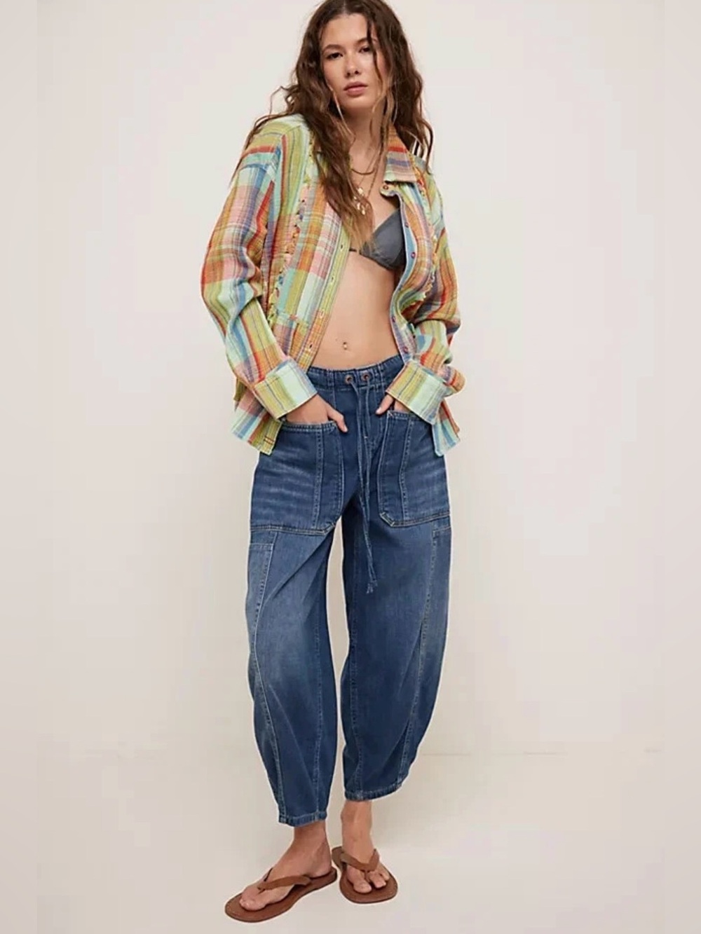 Free People We The Free Madras Ruffle Shirt